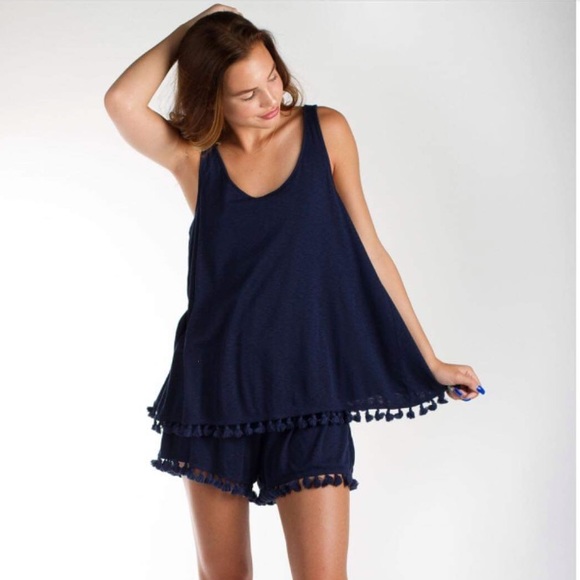 Michael Stars Pants - Michael Stars Black Tassel Short Romper Split Back